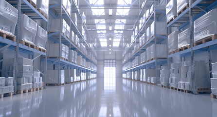 Obraz premium A wide angle view of an empty warehouse