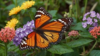Fototapeta premium A vivid and enchanting scene of a butterfly in a majestic garden