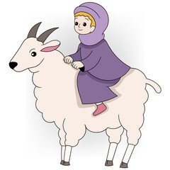 Muslim boy riding a goat