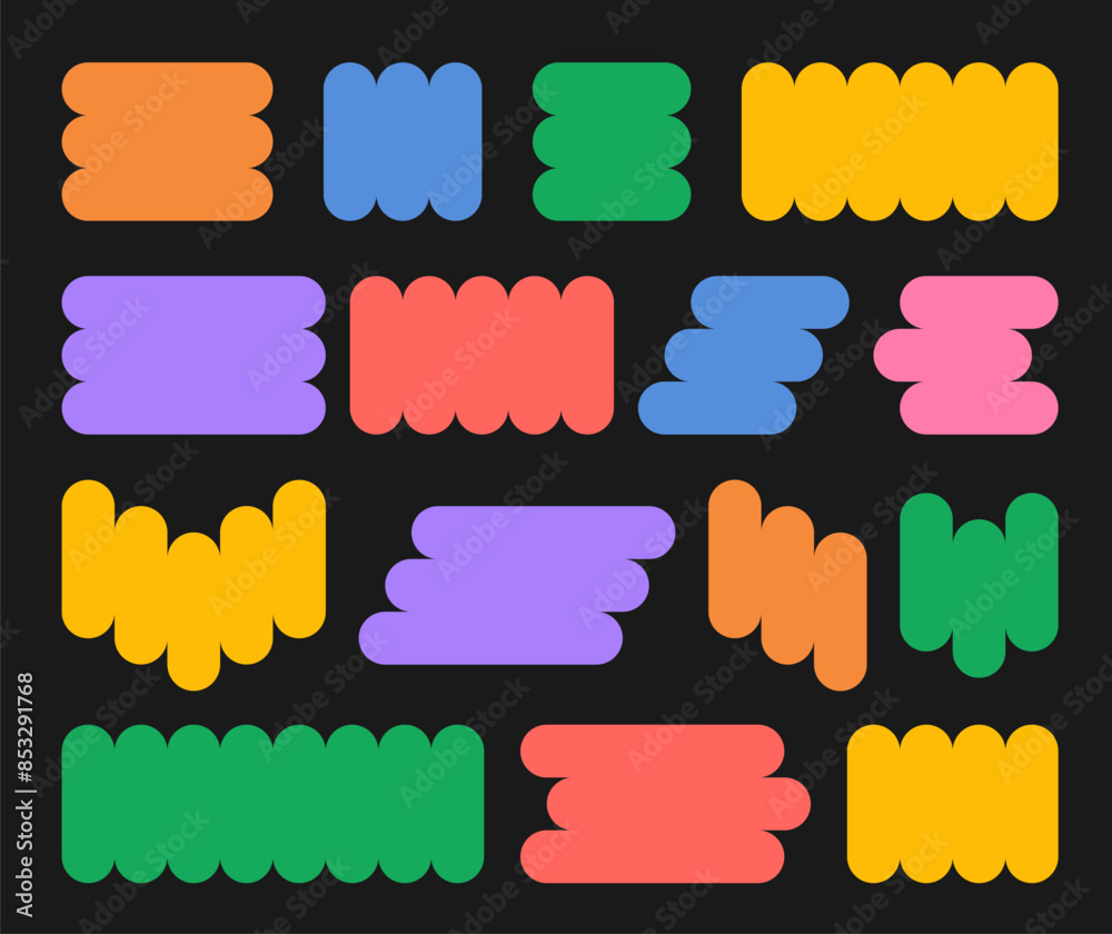 Wall mural set of isolated geometric bright blank text frames in y2k, groovy, retro style. abstract shapes. col