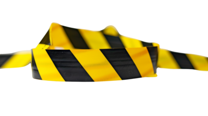 Black and yellow barricade tape on white background