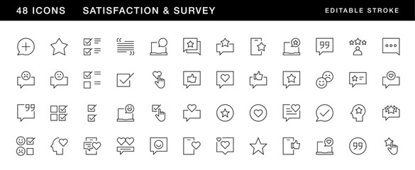 Satisfaction icon collection. Survey icon set. Feedback, testimonials, review, rating, customer response, emotions and more. Editable stroke. Pixel Perfect. Grid base 32 x 32.