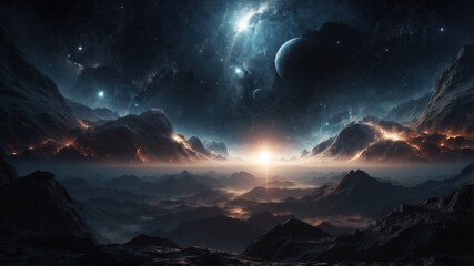 Naklejka premium Beautiful wallpaper dark space with rays of light