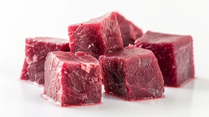 Fototapeta premium Raw meat cubes isolated on white wallpaper background