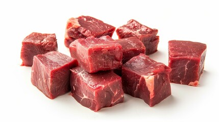 Fototapeta premium Raw meat cubes isolated on white wallpaper background