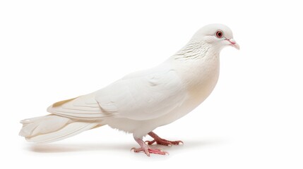 Naklejka premium White dove pigeon bird isolated on white wallpaper background 
