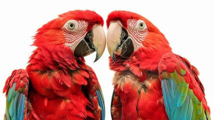 Two parrots birds couple isolated on white wallpaper background