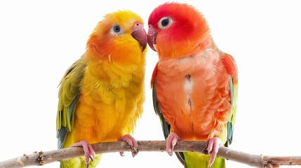Fototapeta premium Two parrots birds couple isolated on white wallpaper background