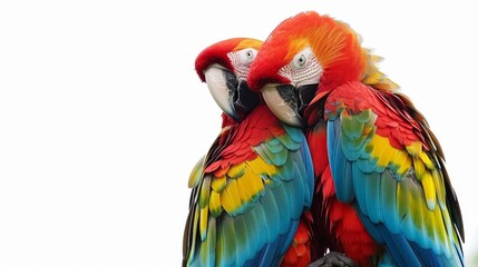 Obraz premium Two parrots birds couple isolated on white wallpaper background