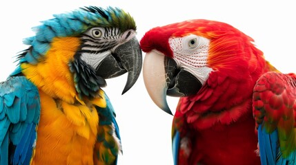 Fototapeta premium Two parrots birds couple isolated on white wallpaper background
