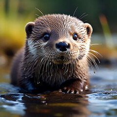 Obraz premium Otter and sea otter hunting수달,해달이 사냥하는 모습 Generative AI