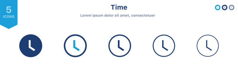 time and clock icons set in flat style, timer symbol watch later sign in filled, line, outline icon for ui apps and website