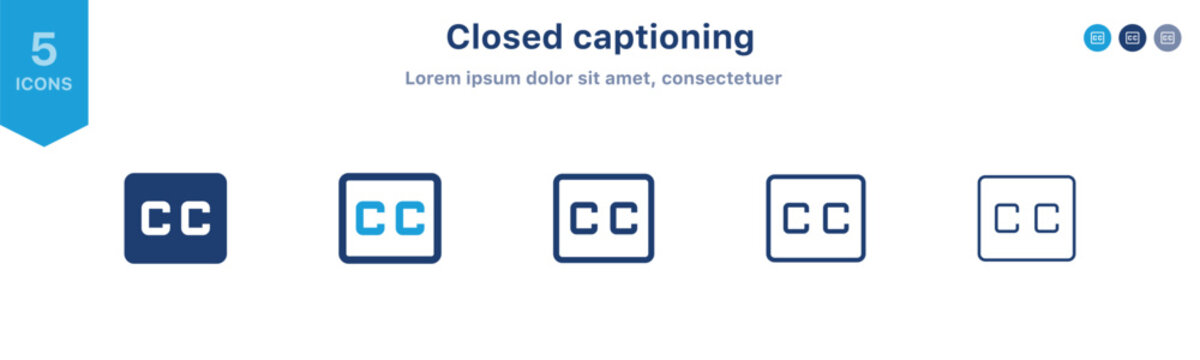 Closed captioning icon symbol. displaying text on video screen for broadcast and television, CC icon sign