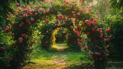 Obraz premium Flowers roses gate arc garden wallpaper background 