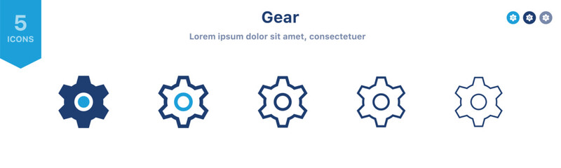 Gear icon set. Settings icon symbol ; Black gear wheel vector icon ; Cog wheel icons. Progress or construction concept