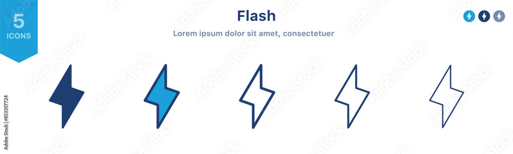 Poster flash thunder power icon, flash lightning bolt icon with thunder bolt - electric power icon symbol -