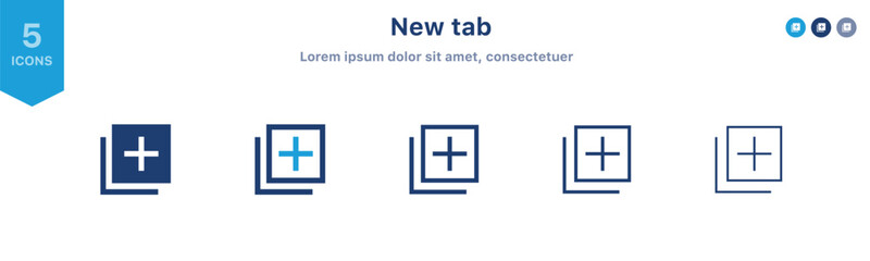 Obraz premium New tab icon set. page open new window icon plus symbol, open another tab icon button. Set of add, plus icons ; Create icon symbol. Vector illustration