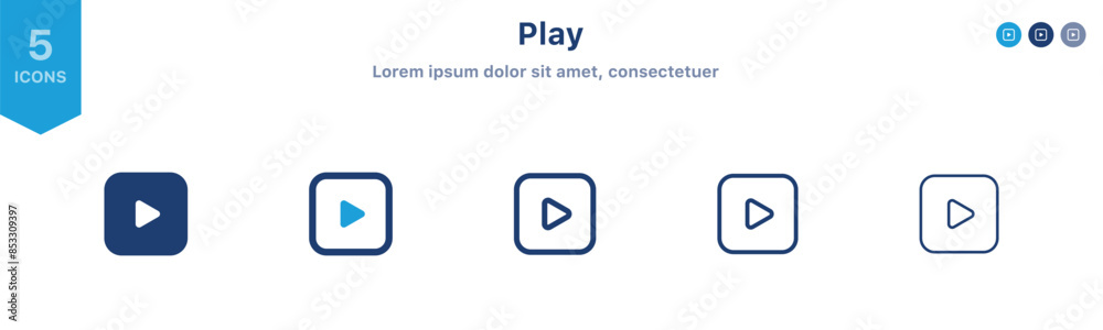 Poster Play button icon vector set. play video audio icon media player symbols in flat style