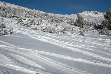 Winter Landscape of Rila mountain near Musala peak, Bulgaria