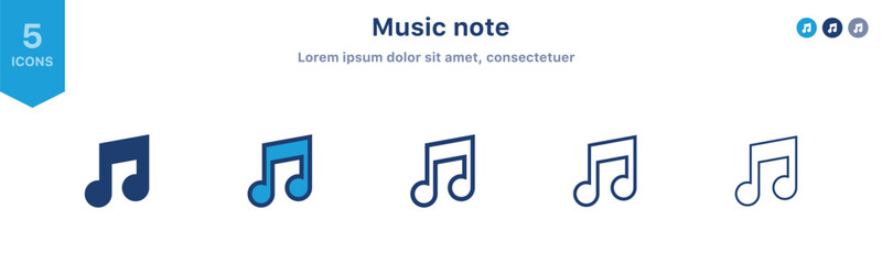 Music note icon symbol ; eight note vector icon in flat style