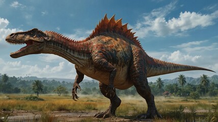 Fototapeta premium Spinosaurus Walking Through Prehistoric Wetlands