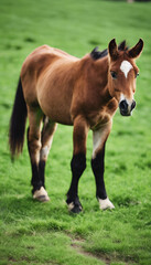 Fototapeta premium Grass Horse Green Brown Meadow Nature