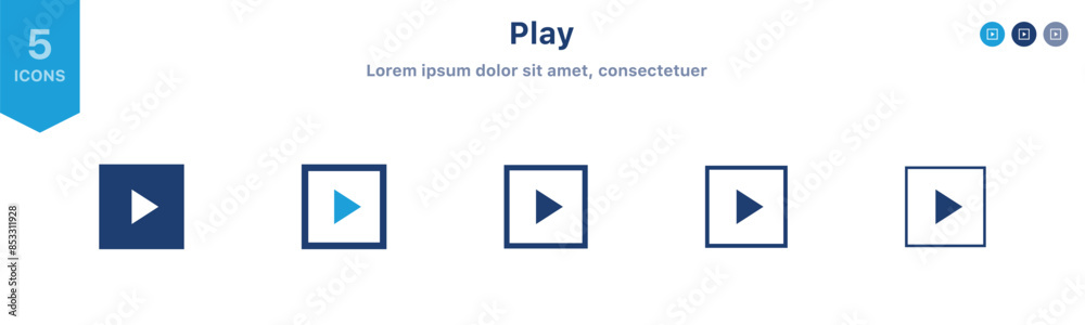 Poster Play button icon vector set. play video audio icon media player symbols in flat style