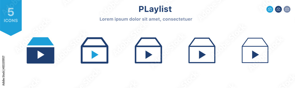 Poster Playlist icon vector. Watch later app sign ; save videos icon - Play button icon vector set. play video audio icon media player symbols in flat style