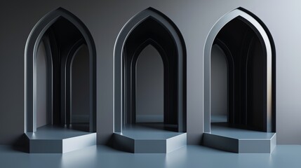 Fototapeta premium Elegant gothic arches with dark tones, creating a mysterious and sophisticated atmosphere. Ideal for architectural and design projects.