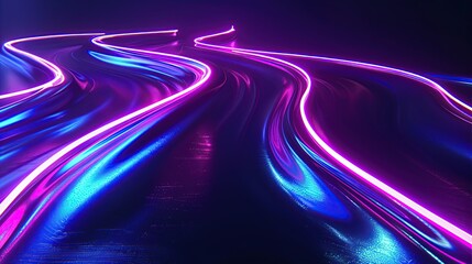 Futuristic Highway Holographic Neon: Abstract 3D Wave Illustration