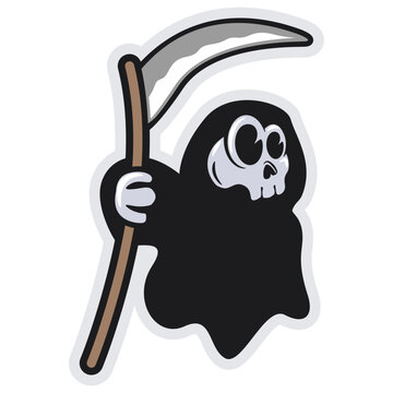 recommend clip art: halloween vector cartoon illustration of a grim reaper carrying a huge scythe in a cute style, work of hand drawn
