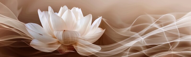 Lotus white light with pearls on a sparkly background. Close-up of a water lily flower with buds .Image for wedding invitations, packages, and cards. 3D rendering.