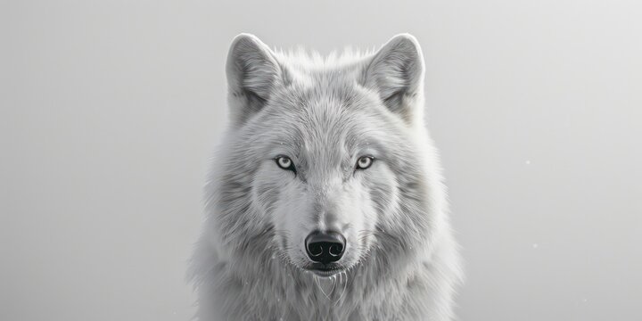 White wolf head on white background