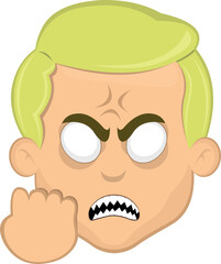 vector illustration face man cartoon blonde with white eyes of angry expression concept, sharp teeth and hand revenge gesture