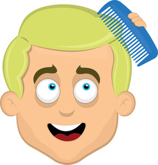 Obraz premium vector illustration face man cartoon blonde and blue eyes, combing her hair with a blue comb