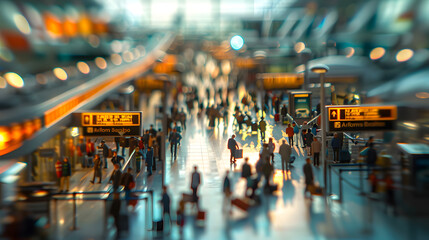 Obraz premium A busy city street with people walking and sitting on benches