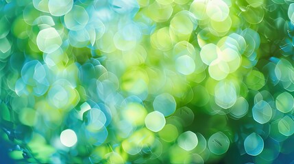 Fototapeta premium Blurred abstract background with green and blue bokeh effects, evoking nature and sky