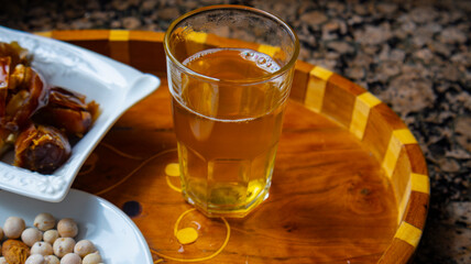 Glass of Moroccan tea on the table