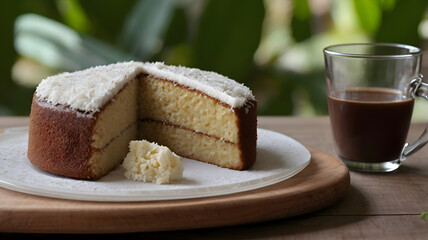 chocolate cake with coconut shavings and hazelnut filling