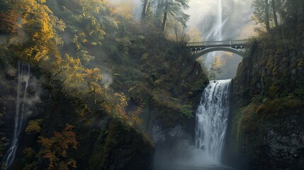 Overhead drone shot of Multnomah Falls in Oregon - 15