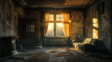 Abandoned Farmhouse at Sunset