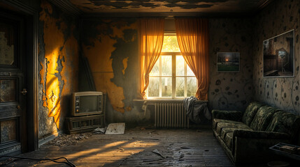 Abandoned Farmhouse at Sunset