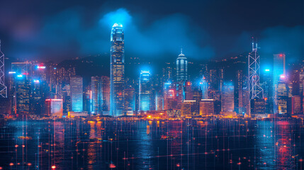 Fototapeta premium Smart city and internet, wireless communication network, abstract image visual