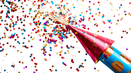 Party popper confetti , party concept on white background 