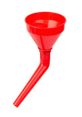 Plastic funnel liquid on white background