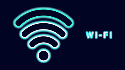 WiFi symbols neon effect dark background. Waves Wi Fi signal icon. Internet connection modern technology. Design web page billboard banner. Vector illustration.
