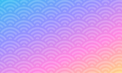 鮮やかなグラデーションの青海波。レトロでポップな背景素材。