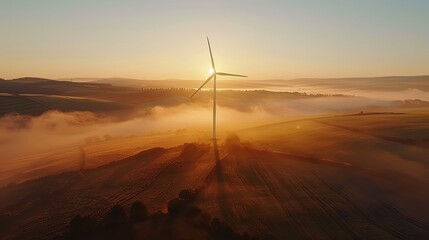 Overhead drone shot of Wind Turbine, sunrise - 2