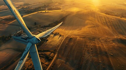 Overhead drone shot of Wind Turbine, sunrise - 13
