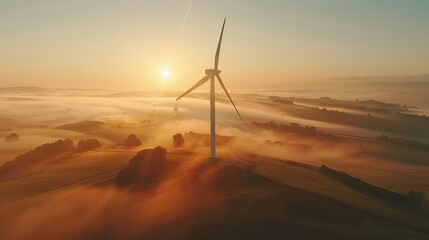 Overhead drone shot of Wind Turbine, sunrise - 16